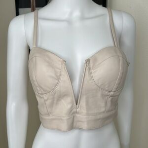 DO+BE Cropped V-neck Zipper Top Cream Size M